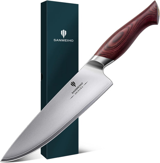 Chef Knife 8 Inch, High Carbon Japanese 10Cr15Mov Stainless Steel Kitchen Professional Cooking Knife, Ultra Sharp Japanese Knife with Ergonomic Pakkawood Handle