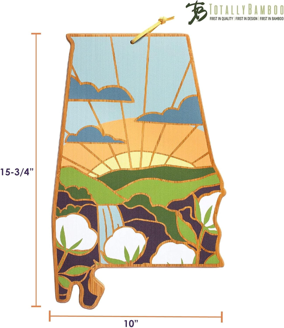 North Carolina State Shaped Cutting Board, Summer Stokes Art | State charcuterie board with colorful hand-drawn landscape art. Smooth reverse side for food prep. Hang tie for wall display. - Colors A
