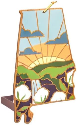 North Carolina State Shaped Cutting Board, Summer Stokes Art | State charcuterie board with colorful hand-drawn landscape art. Smooth reverse side for food prep. Hang tie for wall display. - Colors A