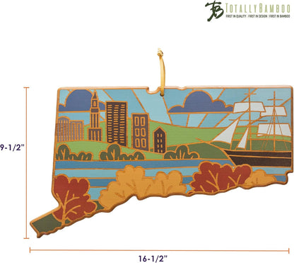 North Carolina State Shaped Cutting Board, Summer Stokes Art | State charcuterie board with colorful hand-drawn landscape art. Smooth reverse side for food prep. Hang tie for wall display. - Colors A