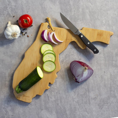 North Carolina State Shaped Cutting Board, Summer Stokes Art | State charcuterie board with colorful hand-drawn landscape art. Smooth reverse side for food prep. Hang tie for wall display. - Colors A