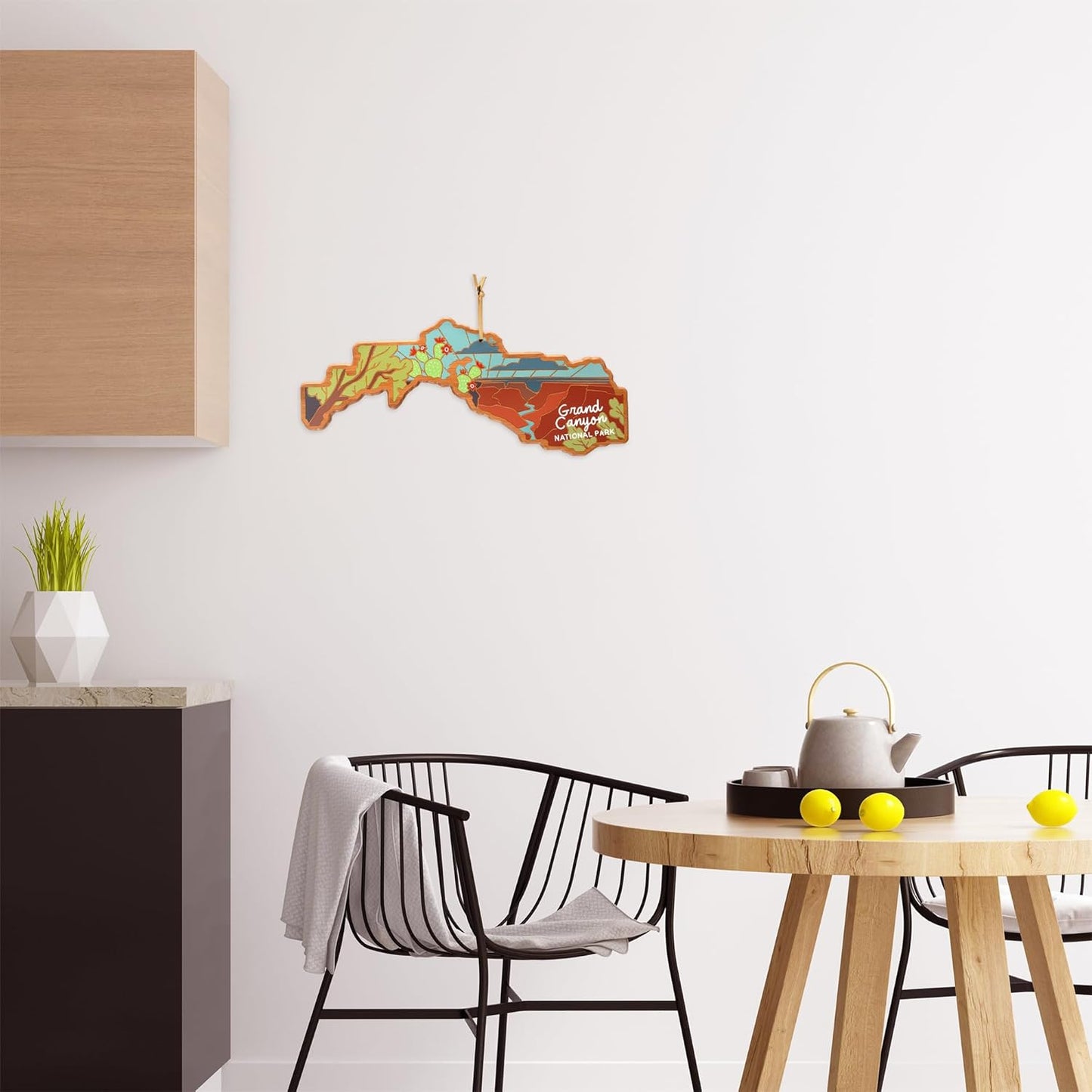 North Carolina State Shaped Cutting Board, Summer Stokes Art | State charcuterie board with colorful hand-drawn landscape art. Smooth reverse side for food prep. Hang tie for wall display. - Colors A