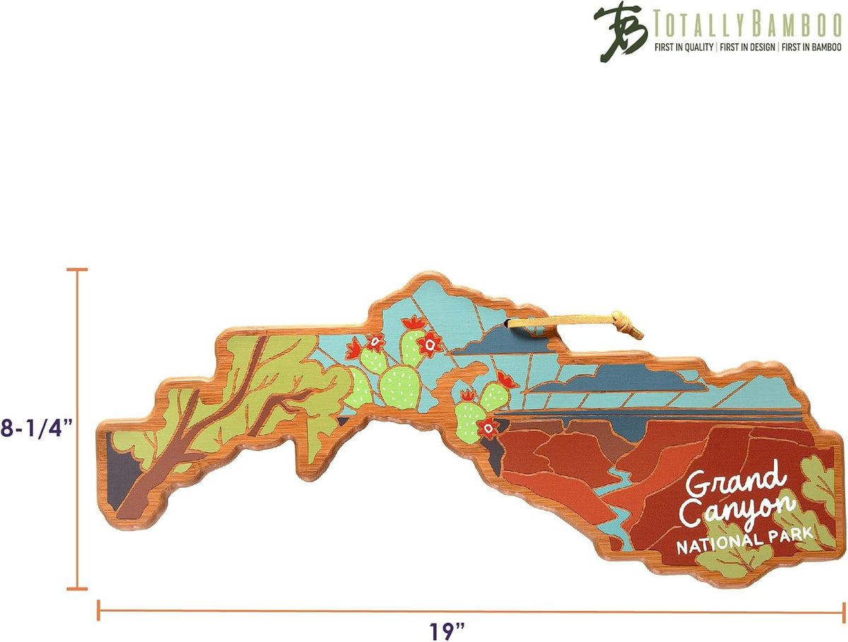 North Carolina State Shaped Cutting Board, Summer Stokes Art | State charcuterie board with colorful hand-drawn landscape art. Smooth reverse side for food prep. Hang tie for wall display. - Colors A