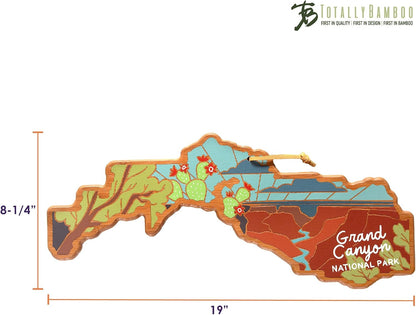 North Carolina State Shaped Cutting Board, Summer Stokes Art | State charcuterie board with colorful hand-drawn landscape art. Smooth reverse side for food prep. Hang tie for wall display. - Colors A