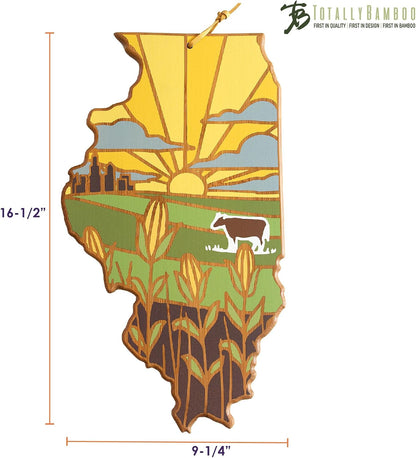 North Carolina State Shaped Cutting Board, Summer Stokes Art | State charcuterie board with colorful hand-drawn landscape art. Smooth reverse side for food prep. Hang tie for wall display. - Colors A
