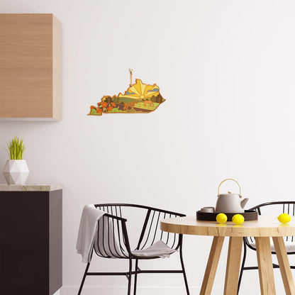 North Carolina State Shaped Cutting Board, Summer Stokes Art | State charcuterie board with colorful hand-drawn landscape art. Smooth reverse side for food prep. Hang tie for wall display. - Colors A