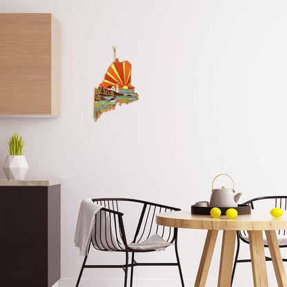 North Carolina State Shaped Cutting Board, Summer Stokes Art | State charcuterie board with colorful hand-drawn landscape art. Smooth reverse side for food prep. Hang tie for wall display. - Colors A