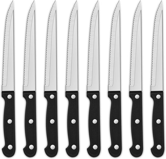 Dehov Sharp Serrated Steak Knives Set,Set Of 8 Stainless Steel Kitchen Knife Set,Dinner Knife For BBQ,Barbecue Steak Cutting Knife With Plastic Handle