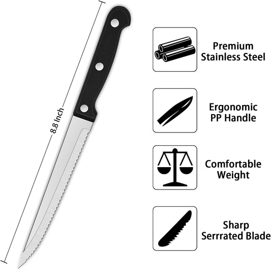 Dehov Sharp Serrated Steak Knives Set,Set Of 8 Stainless Steel Kitchen Knife Set,Dinner Knife For BBQ,Barbecue Steak Cutting Knife With Plastic Handle