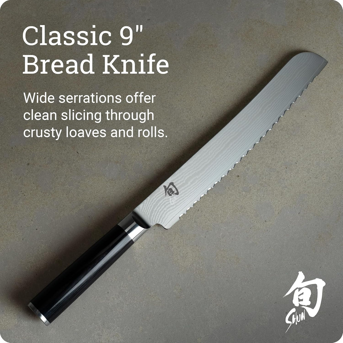 Classic 9" Bread Knife, Handcrafted Japanese Serrated Knife, VG-MAX Core with Damascus Stainless Steel Cladding, Pakkawood Handle, Slicing Tool for Professional and Home Chefs
