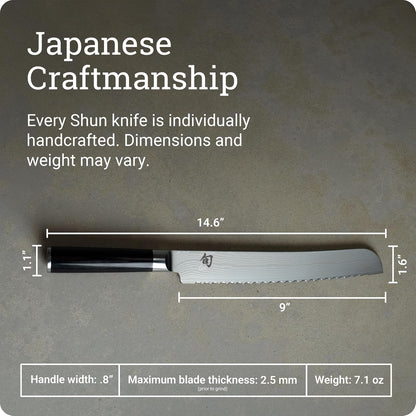 Classic 9" Bread Knife, Handcrafted Japanese Serrated Knife, VG-MAX Core with Damascus Stainless Steel Cladding, Pakkawood Handle, Slicing Tool for Professional and Home Chefs