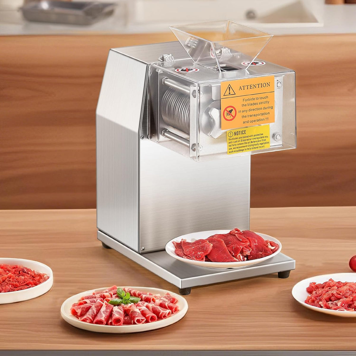 850W Meat Slicer, Commercial Meat Cutting Machine, Stainless Steel, 5 mm Thickness, Detachable Blades, Electric Food Slicer for Home Kitchen Restaurant Supermarket