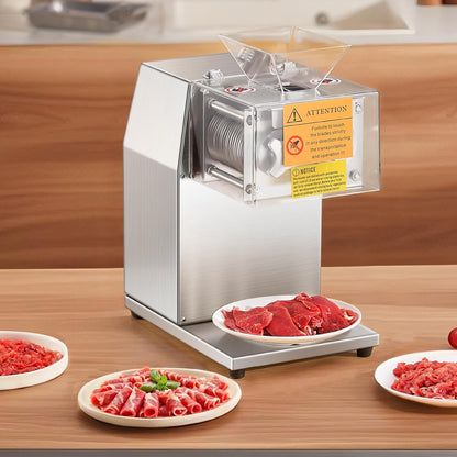 850W Meat Slicer, Commercial Meat Cutting Machine, Stainless Steel, 5 mm Thickness, Detachable Blades, Electric Food Slicer for Home Kitchen Restaurant Supermarket