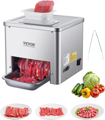 850W Meat Slicer, Commercial Meat Cutting Machine, Stainless Steel, 5 mm Thickness, Detachable Blades, Electric Food Slicer for Home Kitchen Restaurant Supermarket