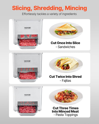 850W Meat Slicer, Commercial Meat Cutting Machine, Stainless Steel, 5 mm Thickness, Detachable Blades, Electric Food Slicer for Home Kitchen Restaurant Supermarket
