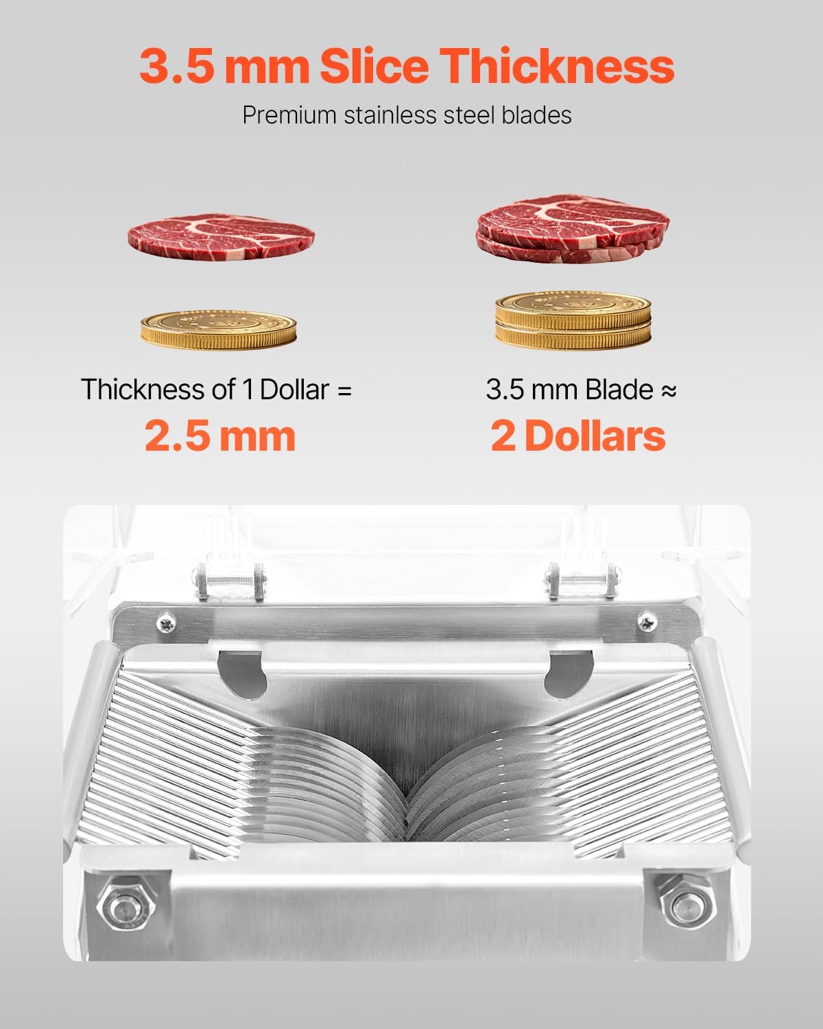 850W Meat Slicer, Commercial Meat Cutting Machine, Stainless Steel, 5 mm Thickness, Detachable Blades, Electric Food Slicer for Home Kitchen Restaurant Supermarket