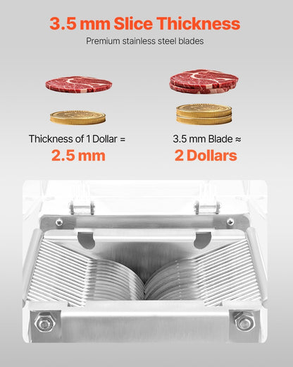 850W Meat Slicer, Commercial Meat Cutting Machine, Stainless Steel, 5 mm Thickness, Detachable Blades, Electric Food Slicer for Home Kitchen Restaurant Supermarket