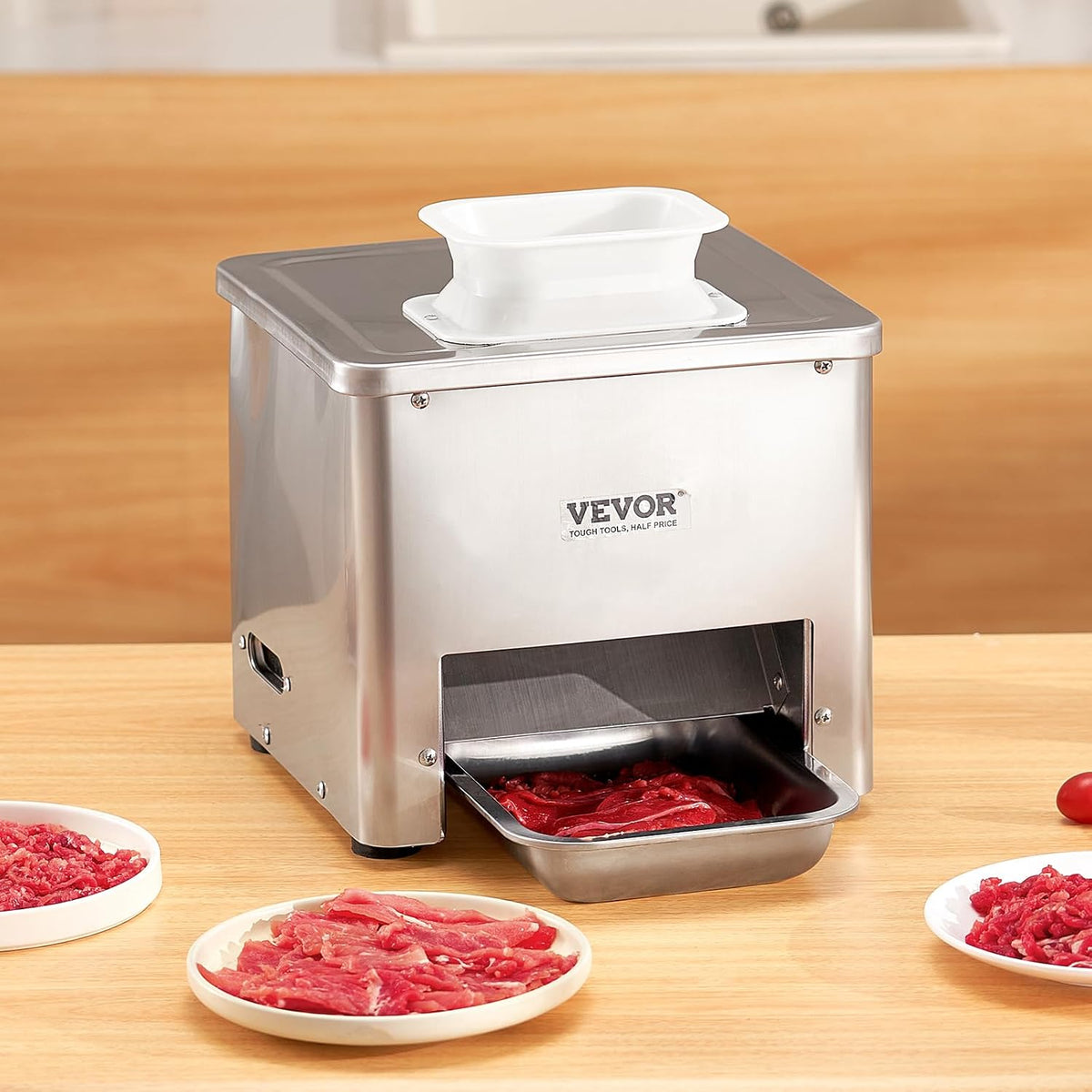850W Meat Slicer, Commercial Meat Cutting Machine, Stainless Steel, 5 mm Thickness, Detachable Blades, Electric Food Slicer for Home Kitchen Restaurant Supermarket