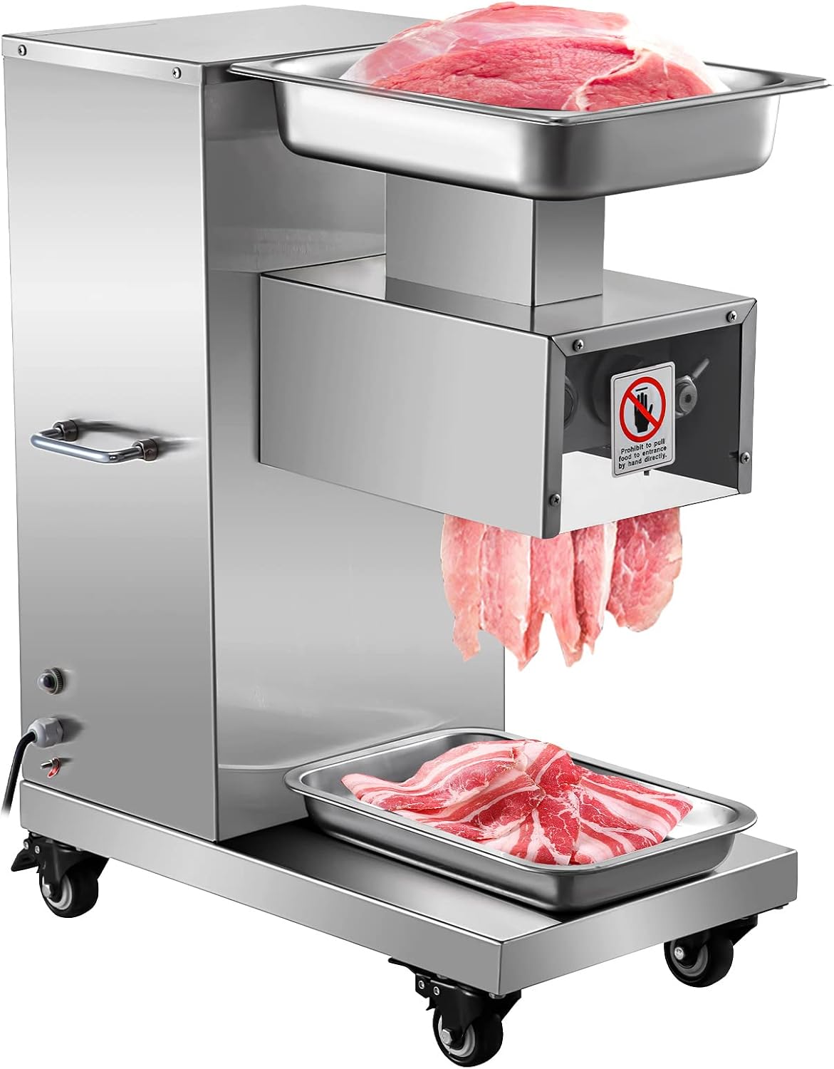 850W Meat Slicer, Commercial Meat Cutting Machine, Stainless Steel, 5 mm Thickness, Detachable Blades, Electric Food Slicer for Home Kitchen Restaurant Supermarket