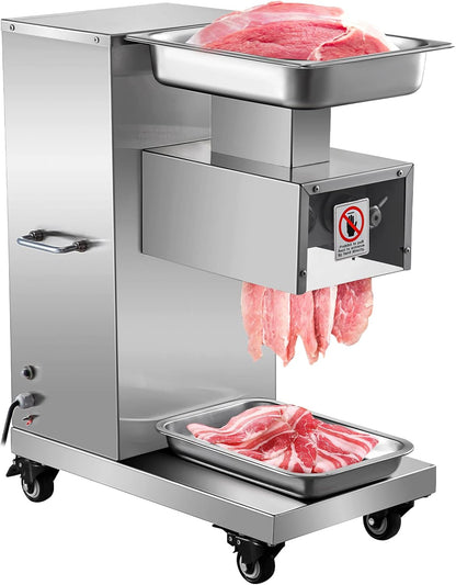 850W Meat Slicer, Commercial Meat Cutting Machine, Stainless Steel, 5 mm Thickness, Detachable Blades, Electric Food Slicer for Home Kitchen Restaurant Supermarket