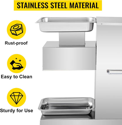 850W Meat Slicer, Commercial Meat Cutting Machine, Stainless Steel, 5 mm Thickness, Detachable Blades, Electric Food Slicer for Home Kitchen Restaurant Supermarket