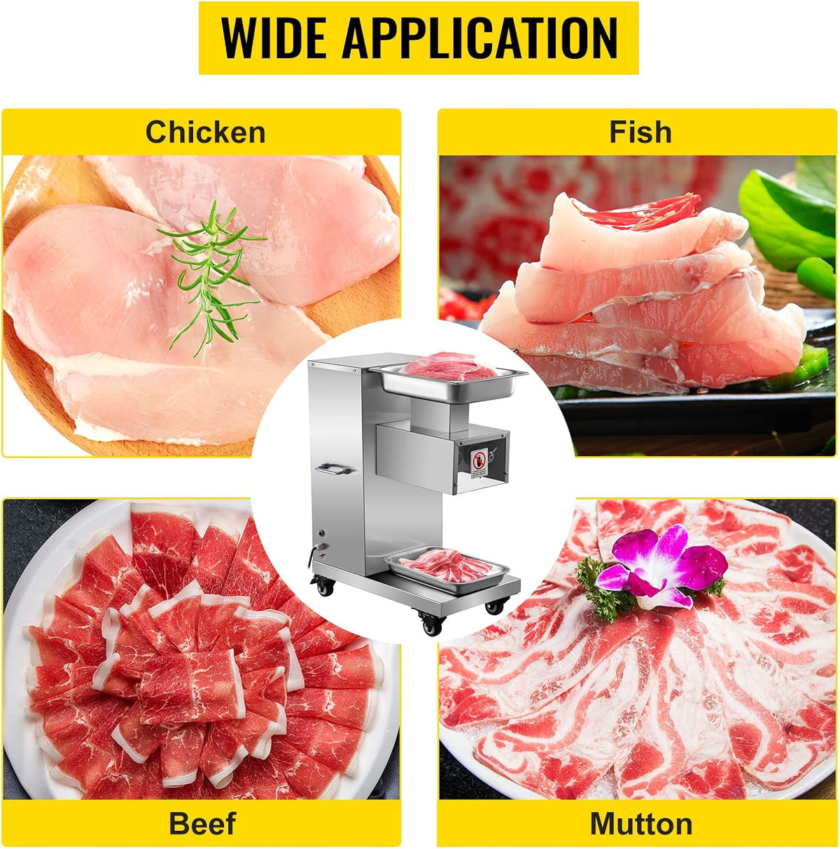 850W Meat Slicer, Commercial Meat Cutting Machine, Stainless Steel, 5 mm Thickness, Detachable Blades, Electric Food Slicer for Home Kitchen Restaurant Supermarket