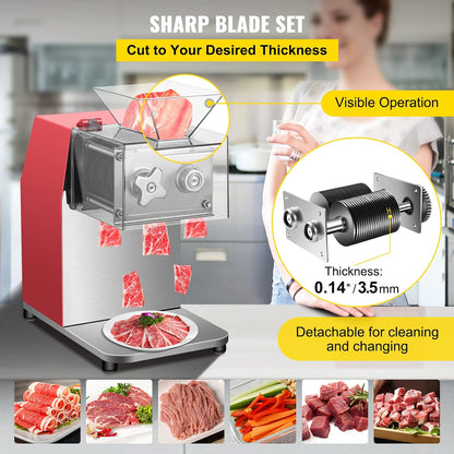 850W Meat Slicer, Commercial Meat Cutting Machine, Stainless Steel, 5 mm Thickness, Detachable Blades, Electric Food Slicer for Home Kitchen Restaurant Supermarket