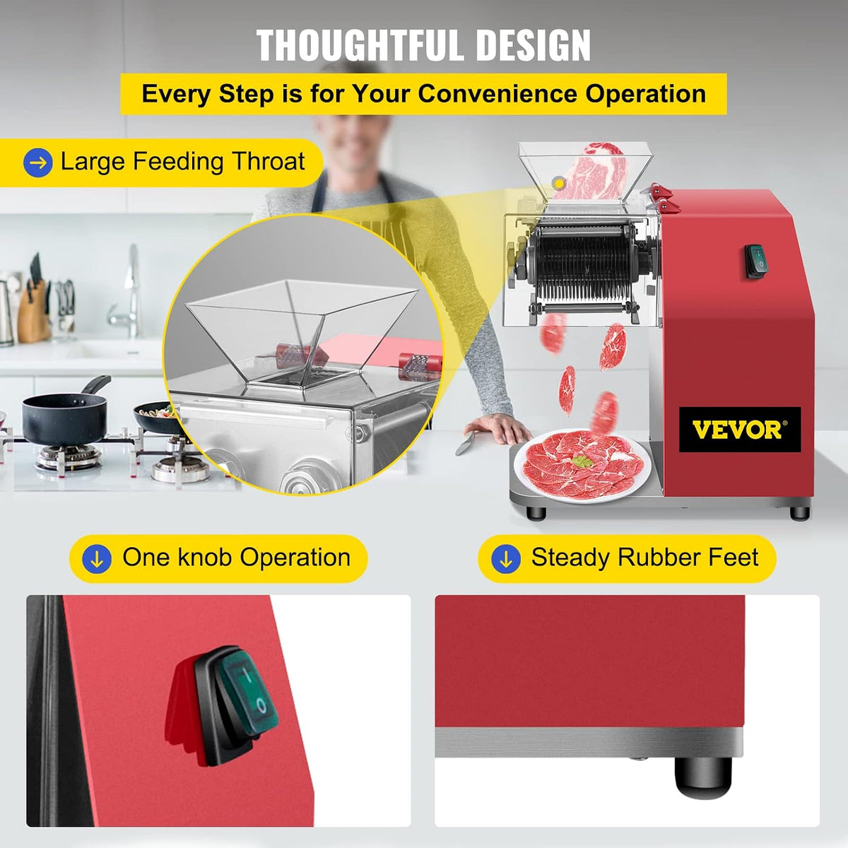 850W Meat Slicer, Commercial Meat Cutting Machine, Stainless Steel, 5 mm Thickness, Detachable Blades, Electric Food Slicer for Home Kitchen Restaurant Supermarket
