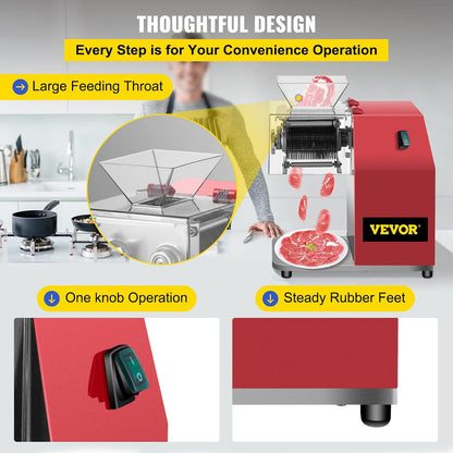 850W Meat Slicer, Commercial Meat Cutting Machine, Stainless Steel, 5 mm Thickness, Detachable Blades, Electric Food Slicer for Home Kitchen Restaurant Supermarket