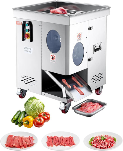 850W Meat Slicer, Commercial Meat Cutting Machine, Stainless Steel, 5 mm Thickness, Detachable Blades, Electric Food Slicer for Home Kitchen Restaurant Supermarket