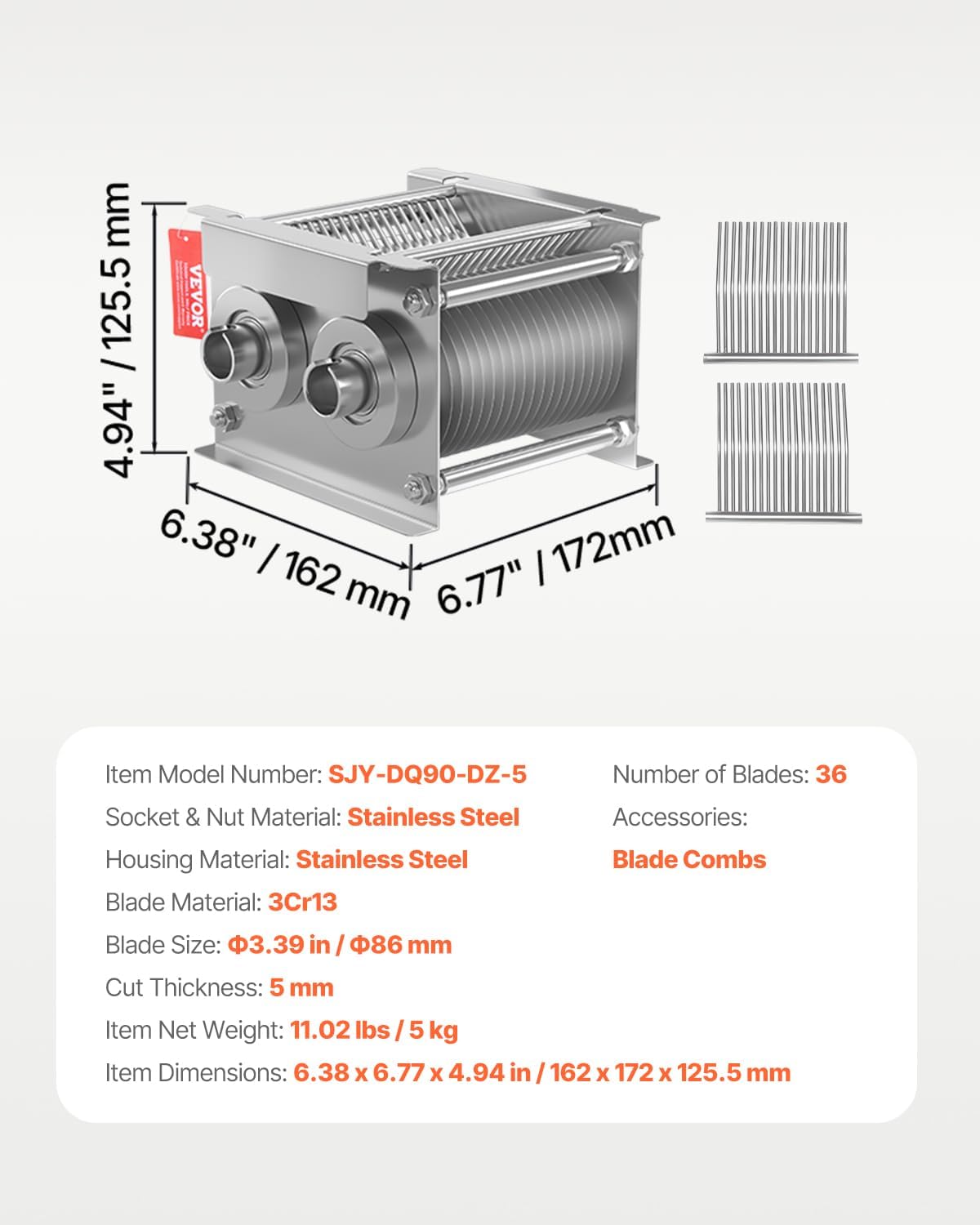 850W Meat Slicer, Commercial Meat Cutting Machine, Stainless Steel, 5 mm Thickness, Detachable Blades, Electric Food Slicer for Home Kitchen Restaurant Supermarket