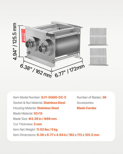 850W Meat Slicer, Commercial Meat Cutting Machine, Stainless Steel, 5 mm Thickness, Detachable Blades, Electric Food Slicer for Home Kitchen Restaurant Supermarket