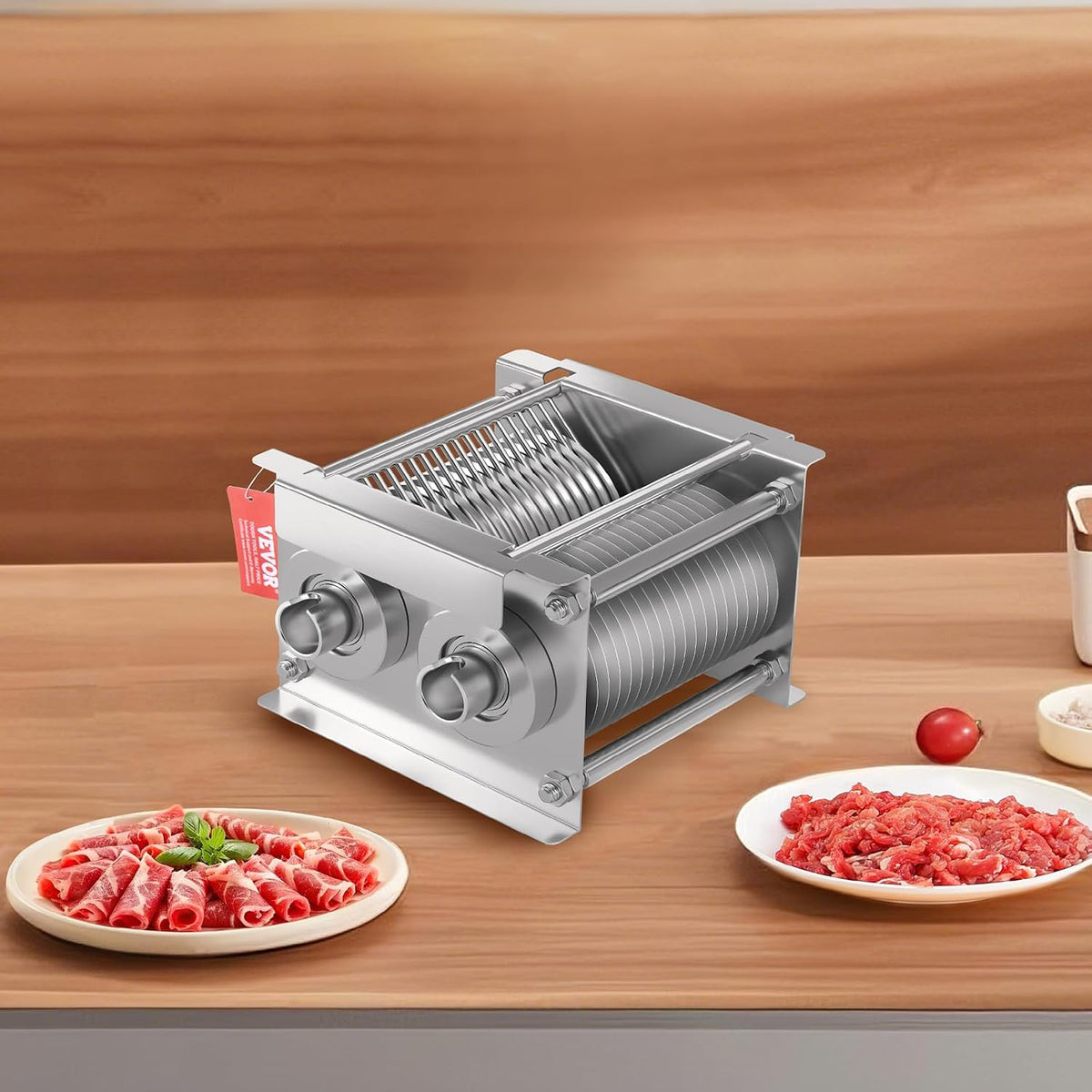 850W Meat Slicer, Commercial Meat Cutting Machine, Stainless Steel, 5 mm Thickness, Detachable Blades, Electric Food Slicer for Home Kitchen Restaurant Supermarket