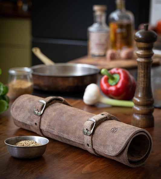 Knife Roll Bag Genuine Leather – Chef`s knife bag 7 slots – Leather Knife Case Sam