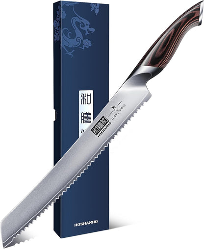 Bread Knife 10 inch, Ultra Sharp Japanese Serrated Bread Knife | Professional Japanese High Carbon Stainless Steel Bread Cutting Knife for Homemade Bread