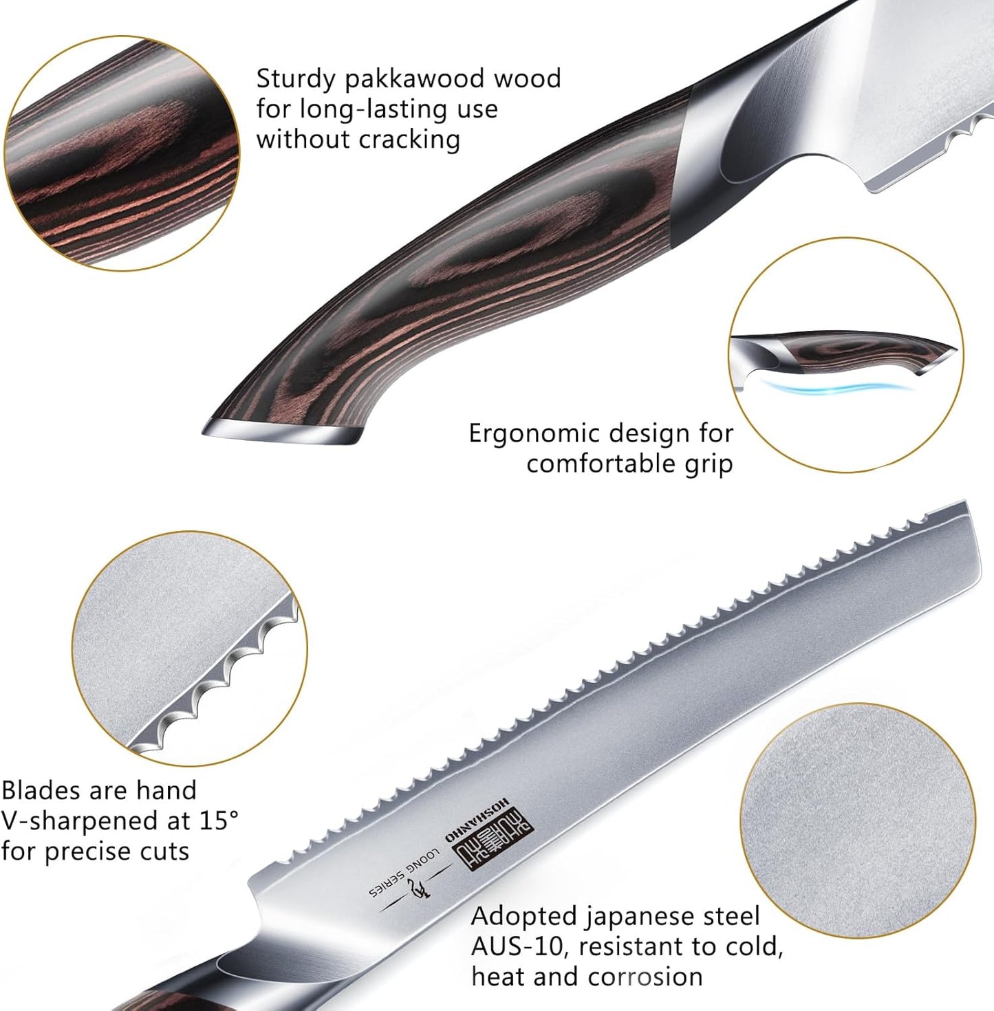 Bread Knife 10 inch, Ultra Sharp Japanese Serrated Bread Knife | Professional Japanese High Carbon Stainless Steel Bread Cutting Knife for Homemade Bread