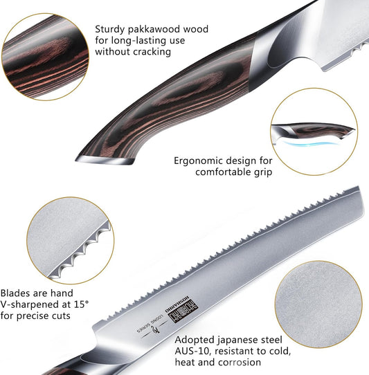 Bread Knife 10 inch, Ultra Sharp Japanese Serrated Bread Knife | Professional Japanese High Carbon Stainless Steel Bread Cutting Knife for Homemade Bread