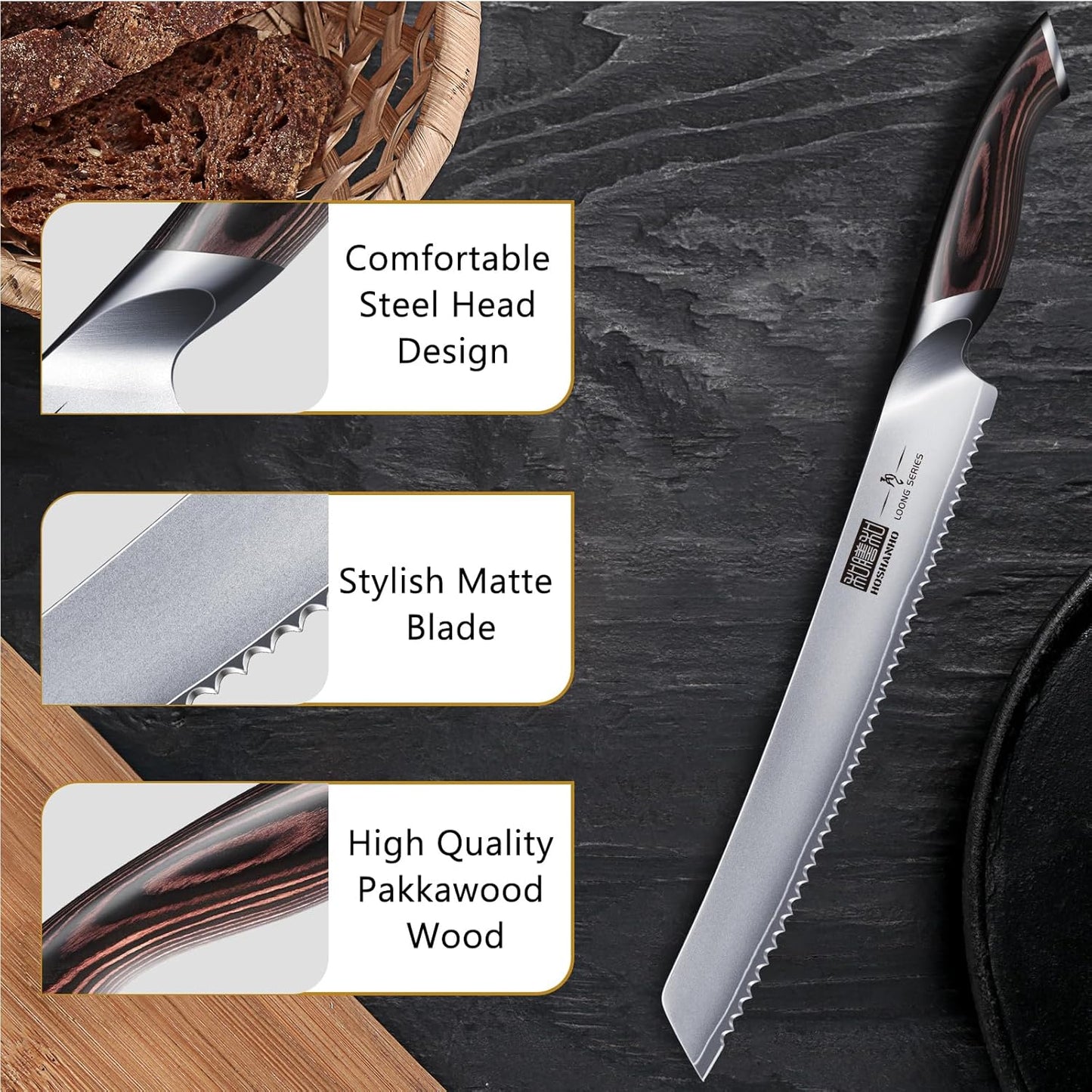 Bread Knife 10 inch, Ultra Sharp Japanese Serrated Bread Knife | Professional Japanese High Carbon Stainless Steel Bread Cutting Knife for Homemade Bread