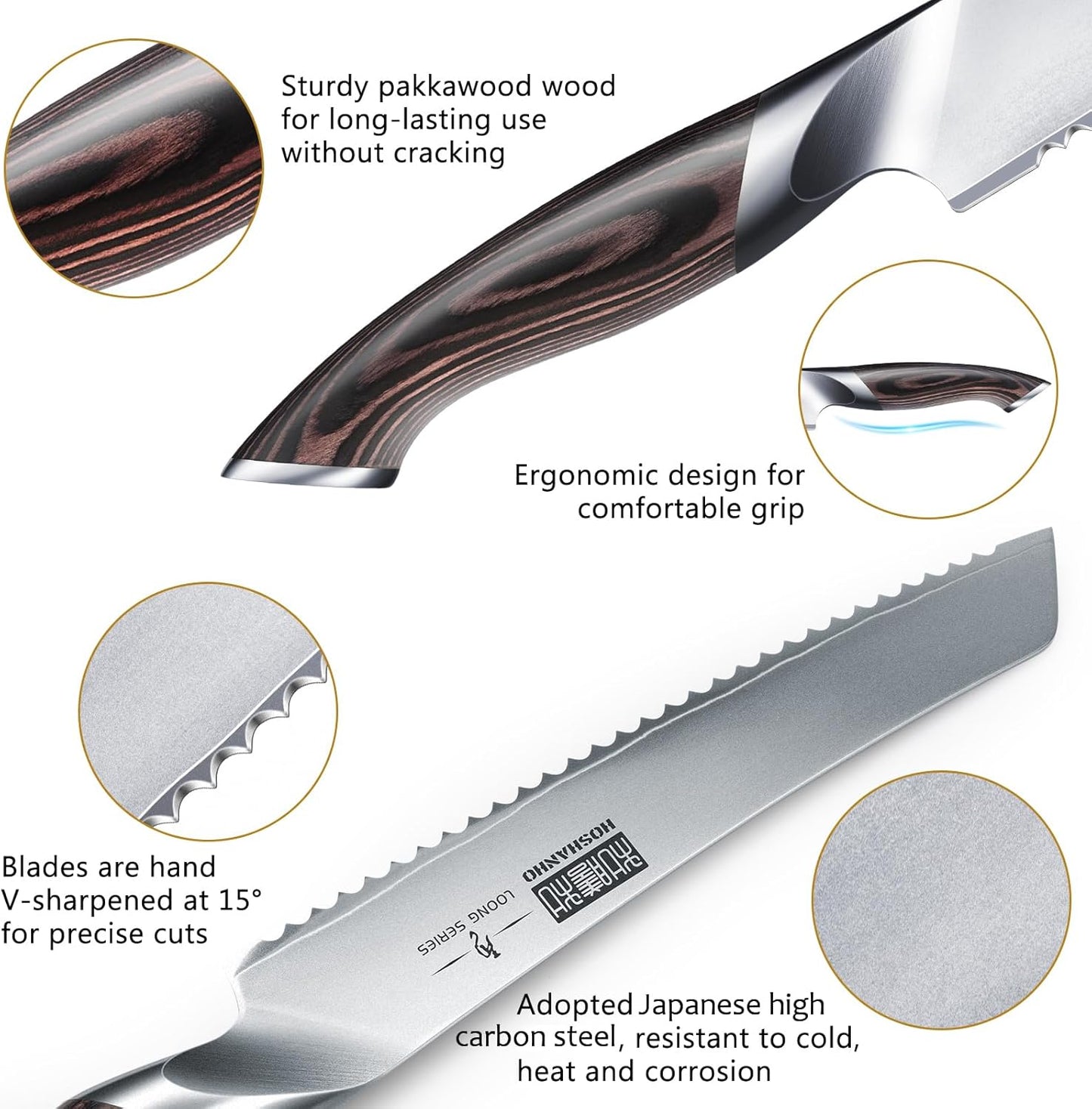 Bread Knife 10 inch, Ultra Sharp Japanese Serrated Bread Knife | Professional Japanese High Carbon Stainless Steel Bread Cutting Knife for Homemade Bread