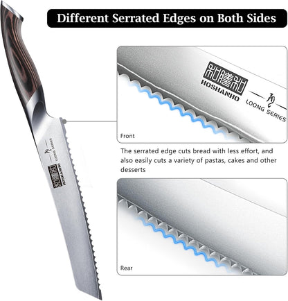 Bread Knife 10 inch, Ultra Sharp Japanese Serrated Bread Knife | Professional Japanese High Carbon Stainless Steel Bread Cutting Knife for Homemade Bread