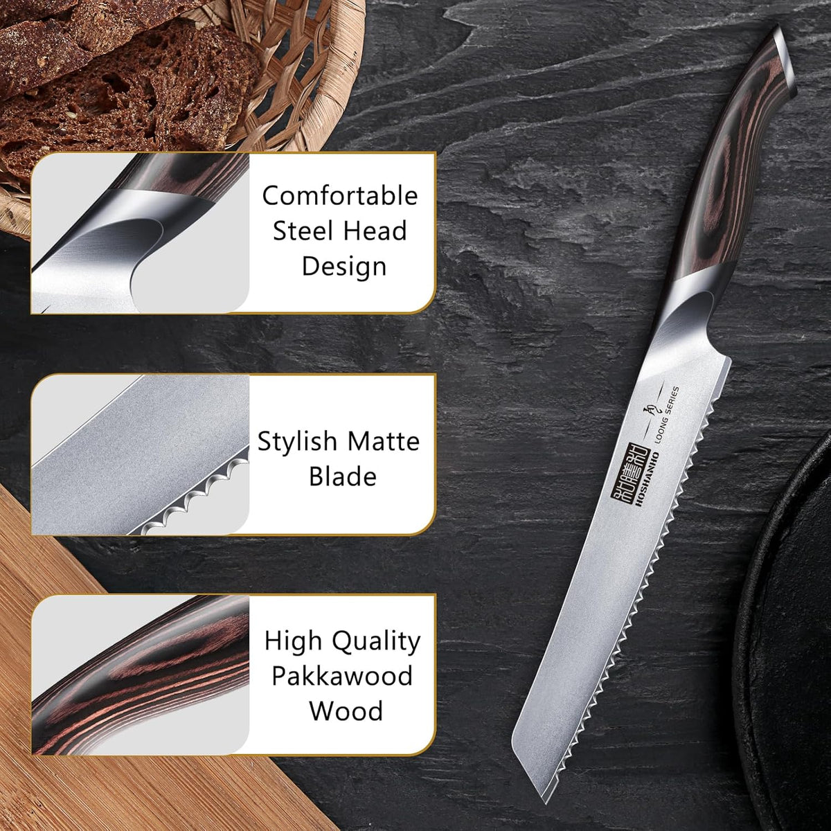 Bread Knife 10 inch, Ultra Sharp Japanese Serrated Bread Knife | Professional Japanese High Carbon Stainless Steel Bread Cutting Knife for Homemade Bread