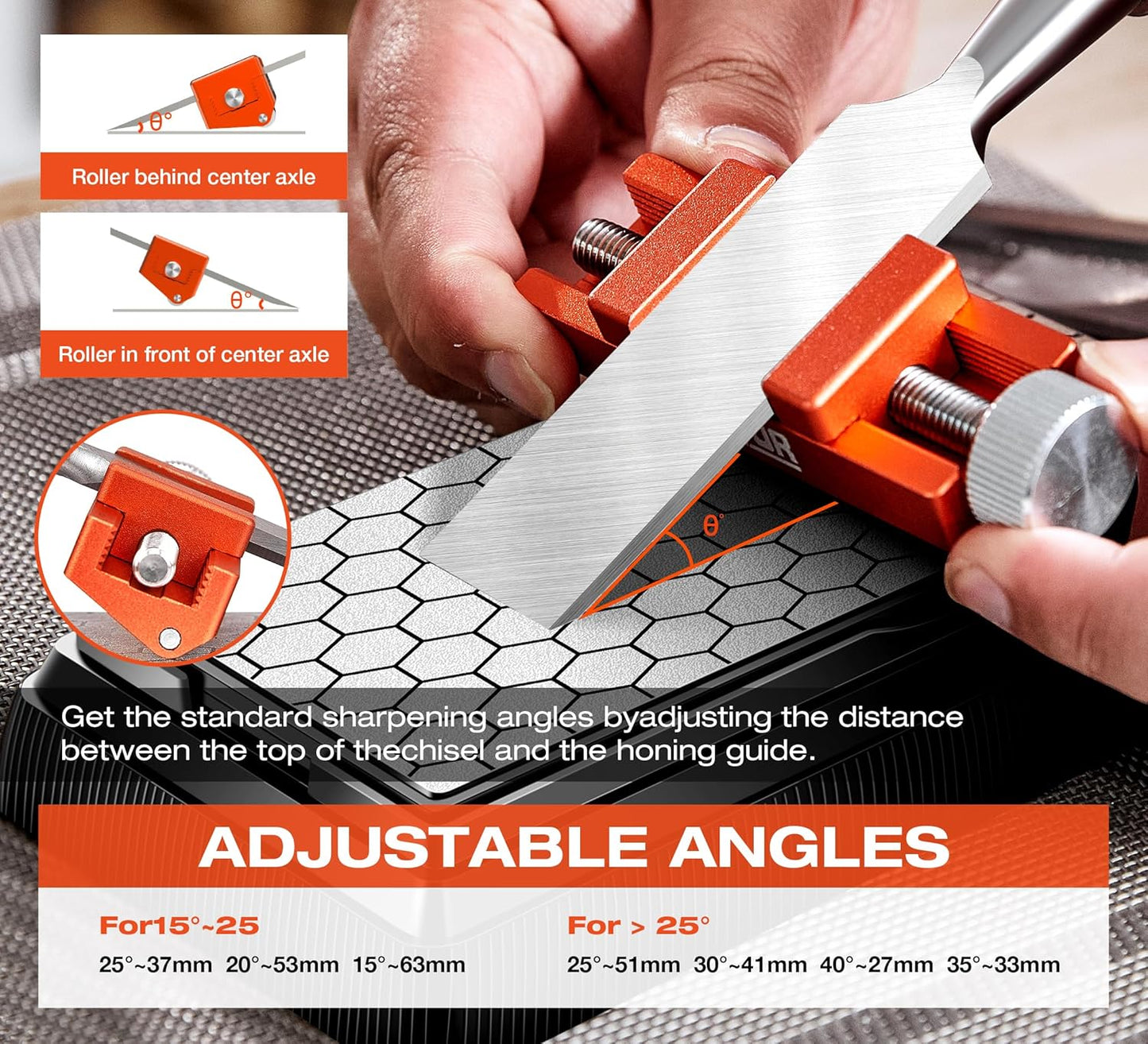 chisel sharpening jig with Honing Guide Tool Set for Woodworking,Flattening Stone,Complete Sharpening System Woodworking Tools for Chisel Sharpening and Plane Restoration(guide+stone)