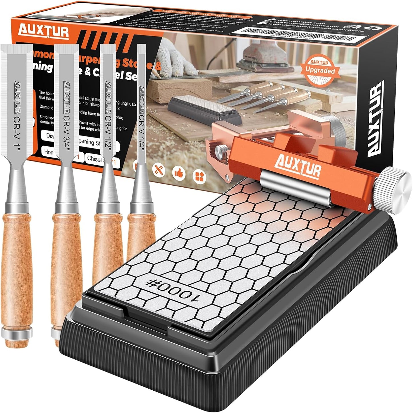 chisel sharpening jig with Honing Guide Tool Set for Woodworking,Flattening Stone,Complete Sharpening System Woodworking Tools for Chisel Sharpening and Plane Restoration(guide+stone)