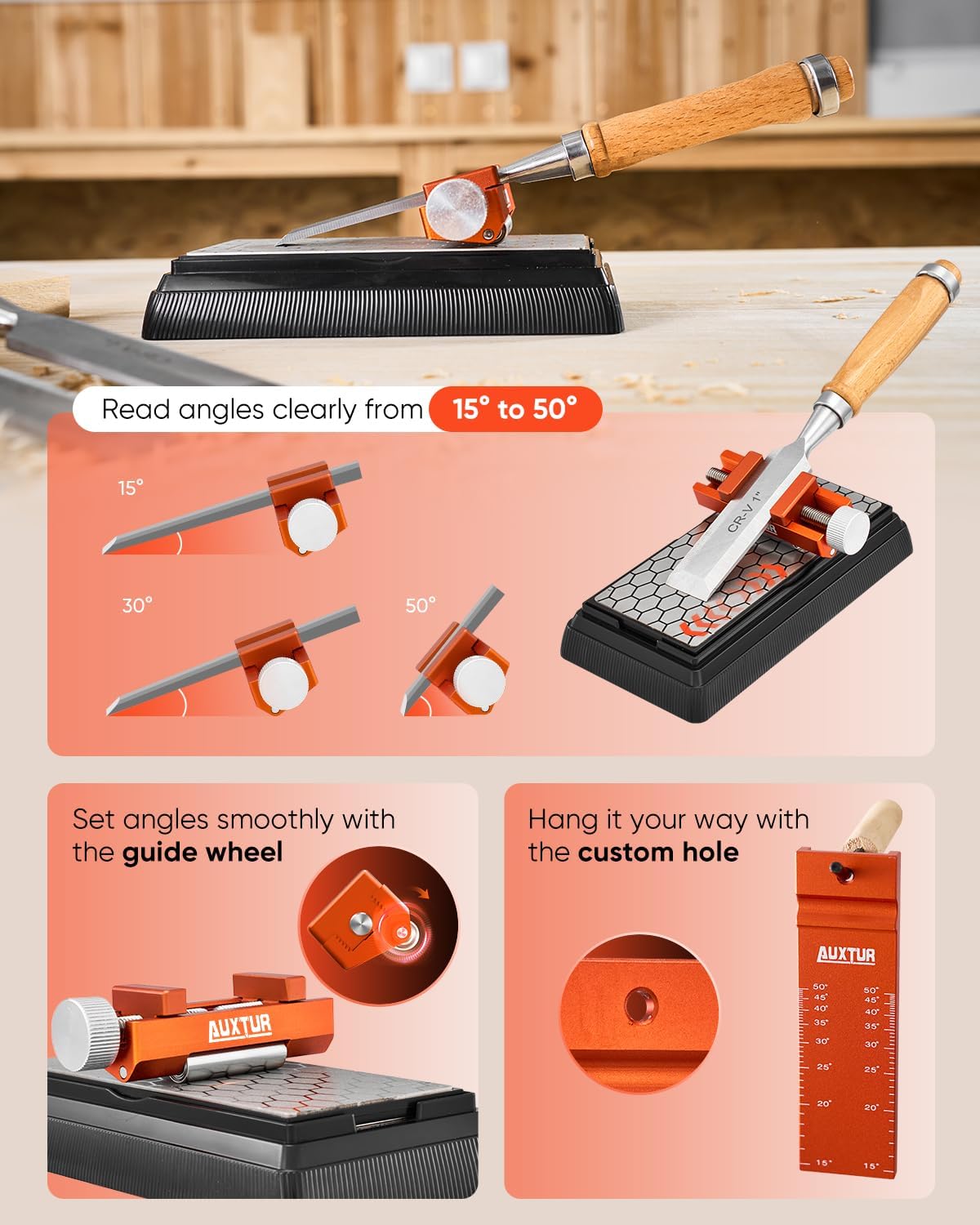 chisel sharpening jig with Honing Guide Tool Set for Woodworking,Flattening Stone,Complete Sharpening System Woodworking Tools for Chisel Sharpening and Plane Restoration(guide+stone)