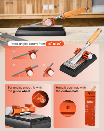 chisel sharpening jig with Honing Guide Tool Set for Woodworking,Flattening Stone,Complete Sharpening System Woodworking Tools for Chisel Sharpening and Plane Restoration(guide+stone)