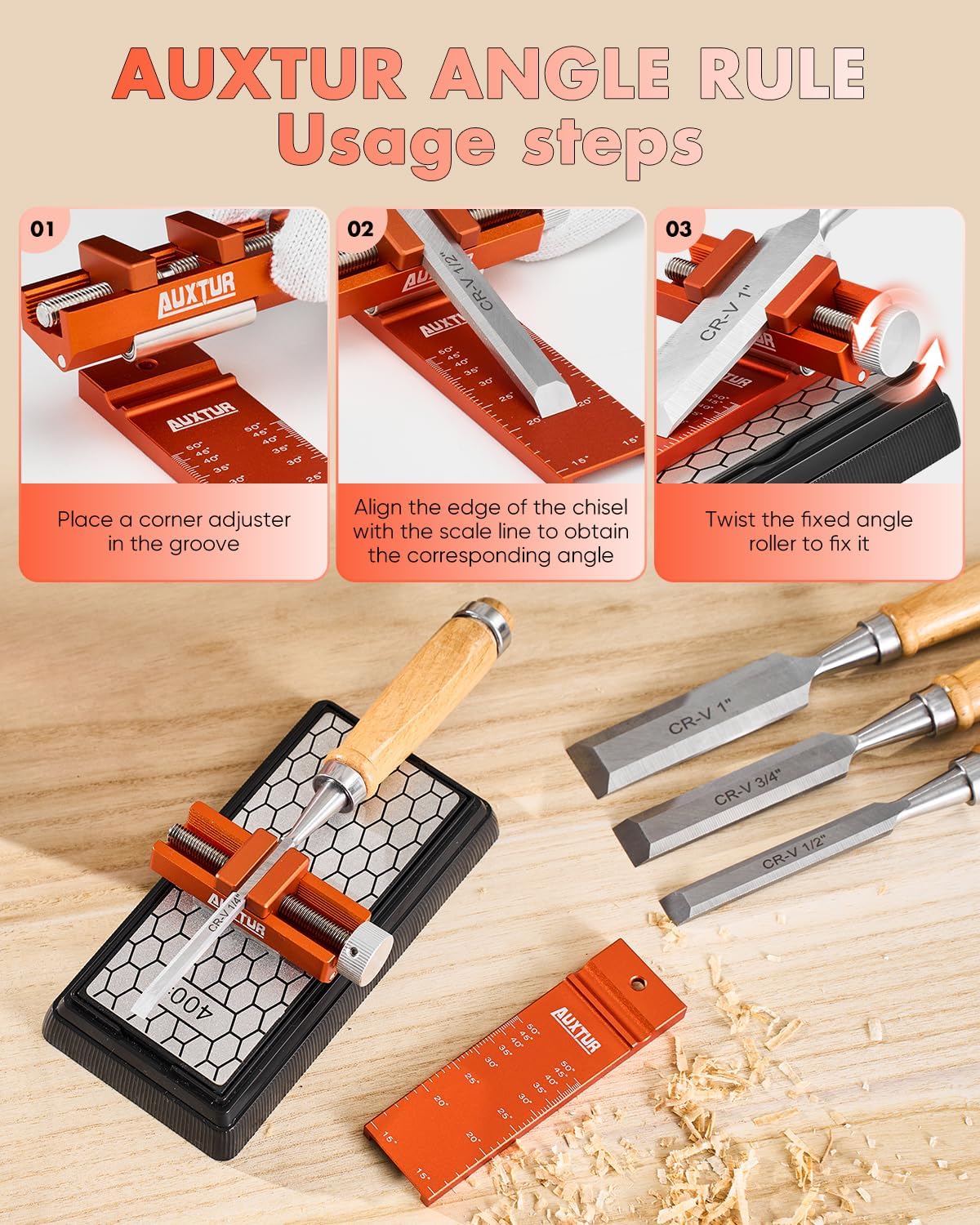 chisel sharpening jig with Honing Guide Tool Set for Woodworking,Flattening Stone,Complete Sharpening System Woodworking Tools for Chisel Sharpening and Plane Restoration(guide+stone)