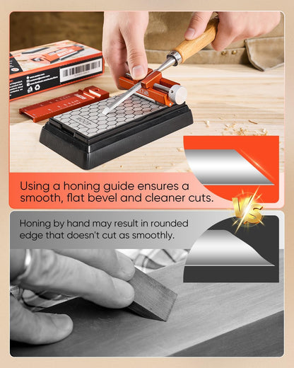 chisel sharpening jig with Honing Guide Tool Set for Woodworking,Flattening Stone,Complete Sharpening System Woodworking Tools for Chisel Sharpening and Plane Restoration(guide+stone)