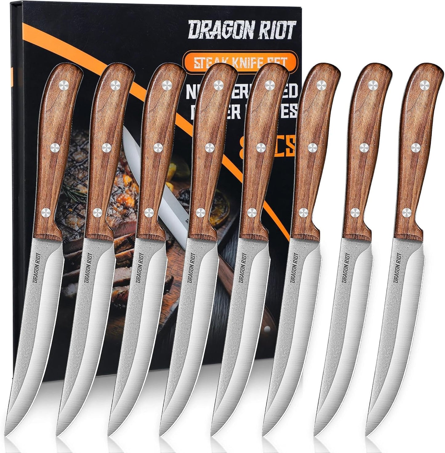 Steak Knives Set of 8, Ultra Sharp Steak Knife Set Japanese VG-10 Stainless Steel Non Serrated Steak Knives Full Tang Wood Handle with Gift Box