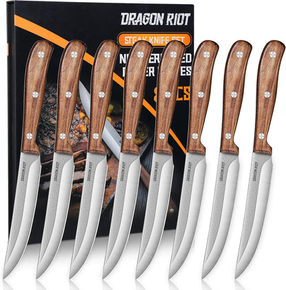 Steak Knives Set of 8, Ultra Sharp Steak Knife Set Japanese VG-10 Stainless Steel Non Serrated Steak Knives Full Tang Wood Handle with Gift Box