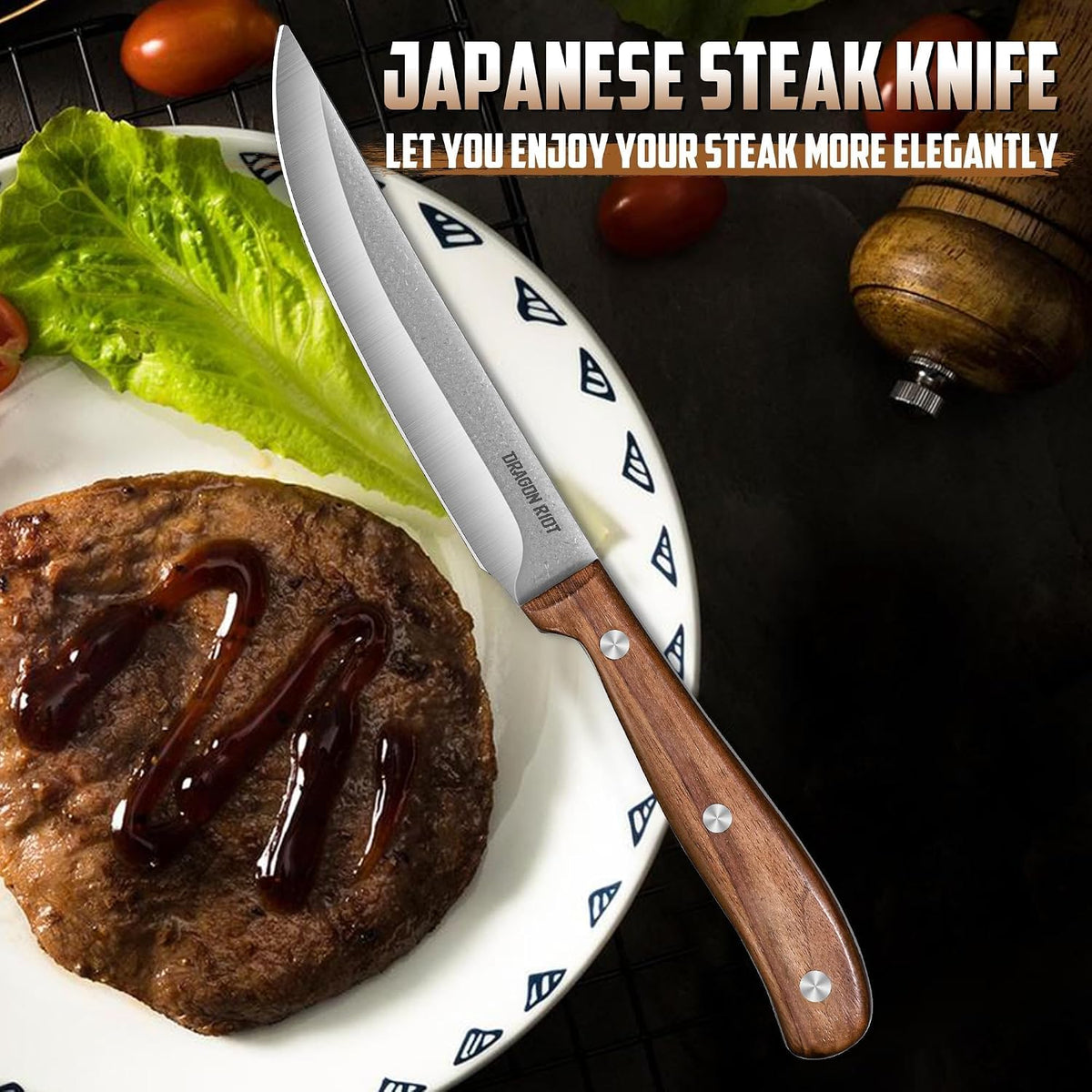 Steak Knives Set of 8, Ultra Sharp Steak Knife Set Japanese VG-10 Stainless Steel Non Serrated Steak Knives Full Tang Wood Handle with Gift Box
